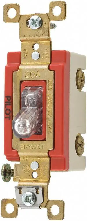 Pilot Light Wall Switch,Clear,20A BRYANT 4901PLC120