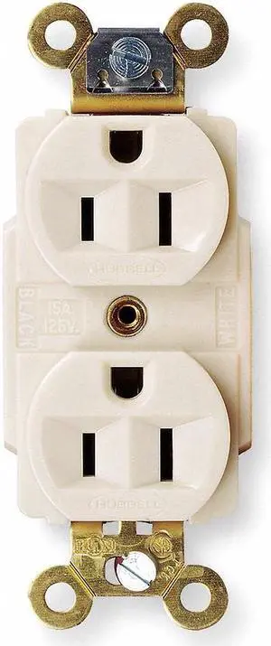 HUBBELL WIRING DEVICE-KELLEMS HBL5262W Straight Blade Receptacle, 5-15R, 15 A,