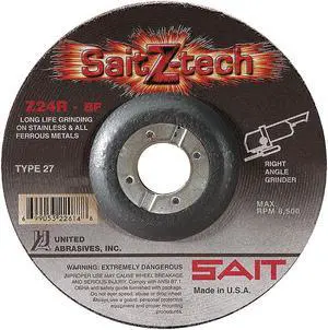 UNITED ABRASIVES-SAIT 22606 Depressed Center Wheels, Type 27, 9 in Dia, 0.25 in
