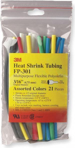 3M FP301-3/8-6"-ASSORTED-10-14 PC PKS Heat Shrink Tube Kit, Thin Wall, 2:1 I.D.