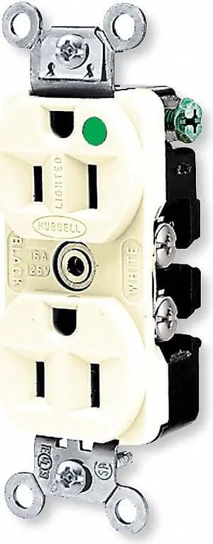 HUBBELL WIRING DEVICE-KELLEMS HBL8200ILI Straight Blade Receptacle, 5-15R, 15