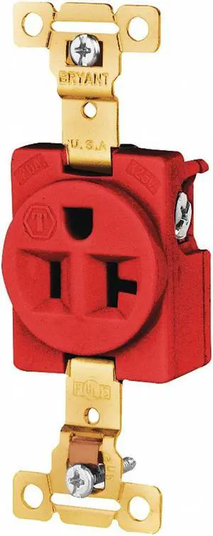 BRYANT 5361RED Straight Blade Receptacle, 5-20R, 20 A, 125V AC, 2 Pole, 3 Wire,