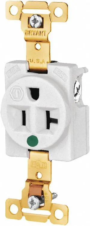 Bryant 20A Hospital Grade Receptacle, White; Tamper Resistant: No Nylon 8310W