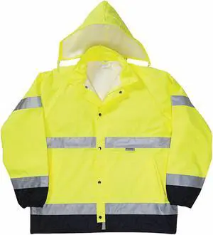 OCCUNOMIX LUX-TJR-YL Rain Jacket with Zip Rollaway Hood, Polyester, Class 3 R,