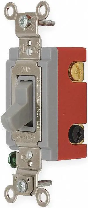HUBBELL WIRING DEVICE-KELLEMS HBL1224GY Wall Switch,4-Way,120/277V,20A,Gry,Toggl