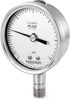 ASHCROFT 351009SW02LXLL300 Pressure Gauge, 0 to 300 psi, 1/4 in MNPT, Stainless