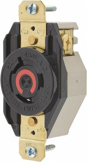 HUBBELL WIRING DEVICE-KELLEMS HBL2340 Locking Receptacle, L8-20R, 20 A, 480V