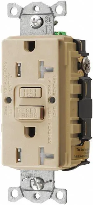 HUBBELL WIRING DEVICE-KELLEMS GFRTR20I GFCI Rceptcle,Commer.,Ivry,20A,1 HP