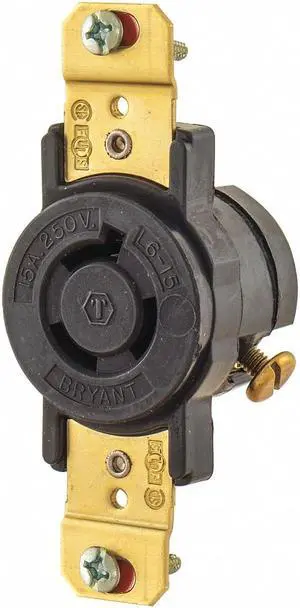 Black Locking Receptacle, 15 Amps, 250VAC Voltage, NEMA Configuration: L6-15R