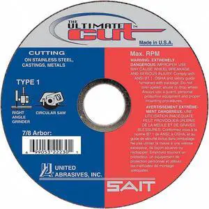 UNITED ABRASIVES-SAIT 22240 CutOff Wheel,A60S,6"x.045"x7/8",10200rpm