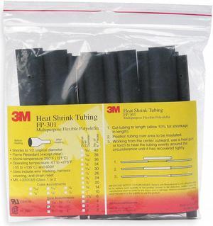 3M FP301-3/32-6"-BLACK-10-10 PC PKS Heat Shrink Tube, Thin Wall, 2:1 I.D.