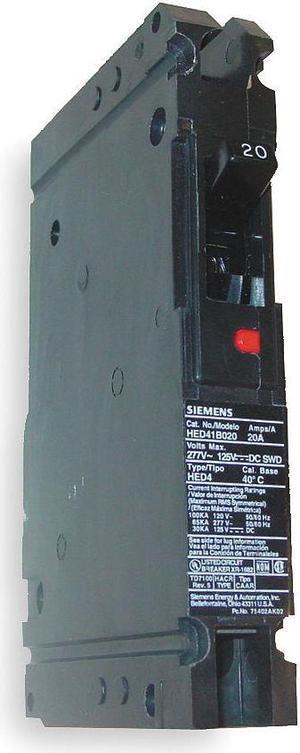 SIEMENS ED41B020 Molded Case Circuit Breaker, ED4 Series, 20A, 1 Pole, 120/277V