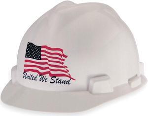 Hard Hat, Front Brim, Slotted, 4 pt. Ratchet, US Flag, White
