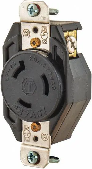 Black Locking Receptacle, 20 Amps, 277VAC Voltage, NEMA Configuration: L7-20R