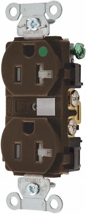 BRYANT 8300HBTR Straight Blade Receptacle, 5-20R, 20 A, 125V AC, 2 Pole, 3