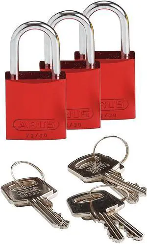 BRADY 133279 Lockout Padlock,KA,Red,1-7/16"H,PK3