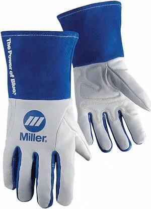 MILLER ELECTRIC 263348 ArcArmor Welding Gloves,3D,Wing,11In,WhiteBlue,PR