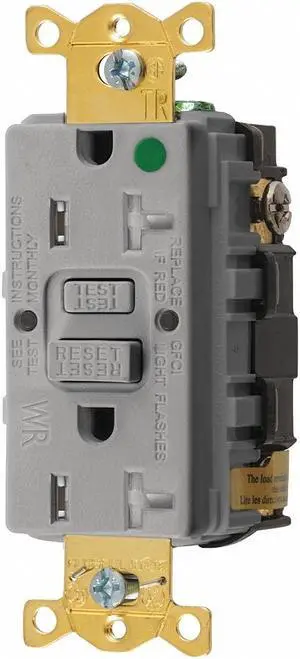 HUBBELL WIRING DEVICE-KELLEMS GFRTW83GRY GFCI Receptacle,20A,125VAC,5-20R,Gray