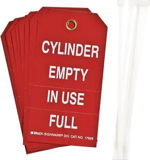 BRADY 17928 Cyl Stat Tag,5-3/4 x 3 In,Wht/R,Met,PK10