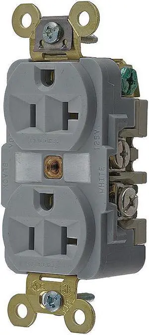 HUBBELL WIRING DEVICE-KELLEMS HBL5362GY Straight Blade Receptacle, 5-20R, 20 A,