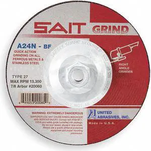 UNITED ABRASIVES-SAIT 20085 Depressed Center Wheels, Type 27, 7 in Dia, 0.25 in