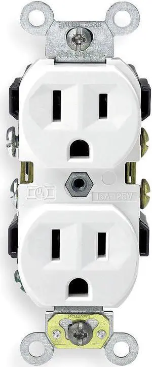 HUBBELL WIRING DEVICE-KELLEMS HBL5252W Straight Blade Receptacle, 5-15R, 15 A,