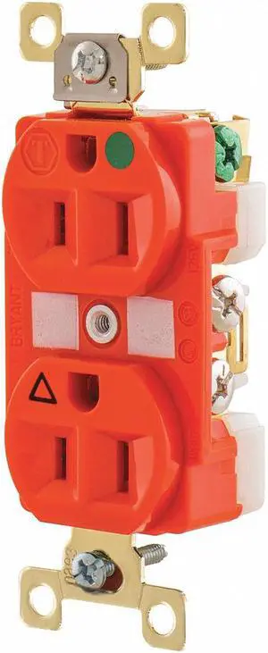 BRYANT BRY8200IG Straight Blade Receptacle, 5-15R, 15 A, 125V AC, 2 Pole, 3