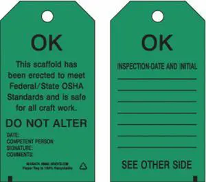BRADY 86682 Scaffold OK Tag,5-3/4 x 3 In,PK100
