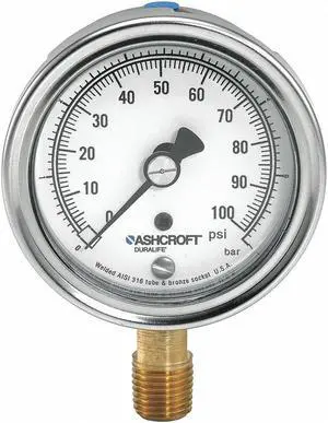 ASHCROFT 351009AW02L100# Gauge,Pressure,304 SS,3-1/2 in.