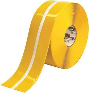 MIGHTY LINE 4RYLUMCTR Floor Marking Tape, Rubber, Solid with Center Line, MIGHTY LINE 4RYLUMCTR Floor Marking Tape, Rubber, Solid with Center Line,