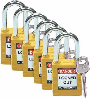 BRADY 105892 Lockout Padlock, KA, Yellow, 1-3/4"H, PK6