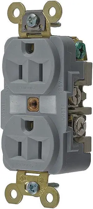 HUBBELL WIRING DEVICE-KELLEMS HBL5262GY Straight Blade Receptacle, 5-15R, 15 A,
