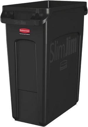 RUBBERMAID COMMERCIAL 1955959 16 gal Rectangular Trash Can, Black, 11 in Dia,