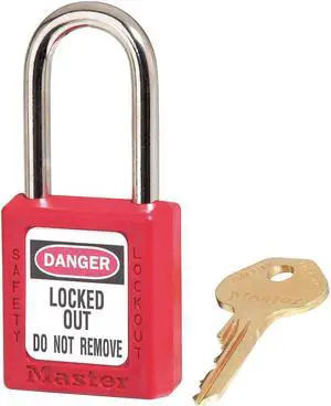 MASTER LOCK 410KARED Lockout Padlock, Keyed Alike, Thermoplastic, Red, 1 1/2 in