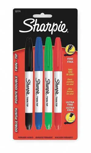 SHARPIE 32174PP Twin Tip Permanent Marker Set, Black, Blue, Green, Red, Fine