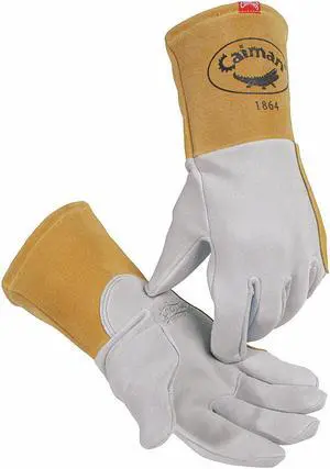 CAIMAN 1864-5 Glove,Welding,13 In L,Gray and Gold,L,Pr