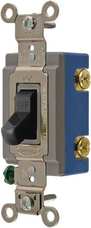 Wall Switch,15A,Black,1 HP,1-Pole Switch HUBBELL WIRING DEVICE-KELLEMS HBL1201BK