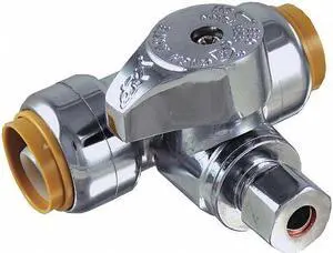 SHARKBITE 24984 Tee Stop Valve,Brass,1/2" x 3/8" Tube