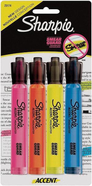 SHARPIE 25174PP Smear Guard Highlighter Set, Chisel Tip Fluorescent Colors PK4