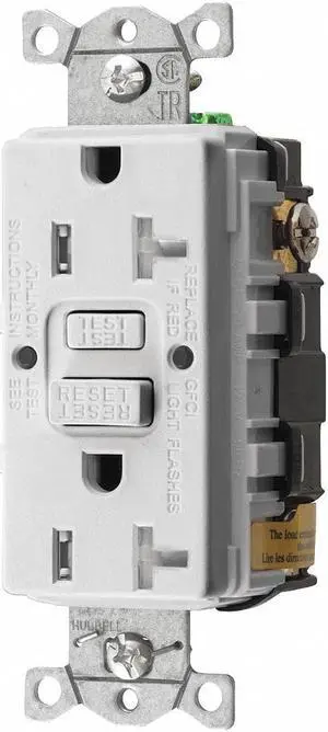 HUBBELL WIRING DEVICE-KELLEMS GFRTR20W GFCI Rceptcle, Commer., Wht, 20A, 1 HP