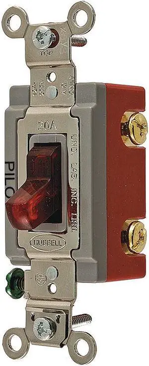 HUBBELL WIRING DEVICE-KELLEMS HBL1221PL Pilot Lit Wall Swtch, 1-Pole, 120/277V,