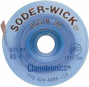 CHEMTRONICS 80-4-10 Desoldering Wick,10 ft.,4,Copper,Rosin