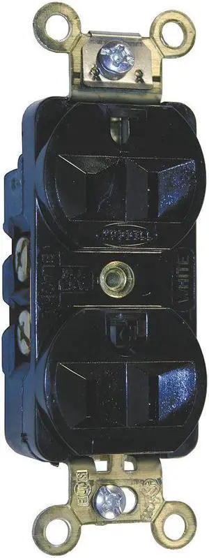 HUBBELL WIRING DEVICE-KELLEMS HBL5252BK Straight Blade Receptacle, 5-15R, 15 A,