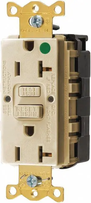 HUBBELL WIRING DEVICE-KELLEMS SNAPGF83I GFCI Rceptcle, Hspital, Ivry, 20A, 1 HP