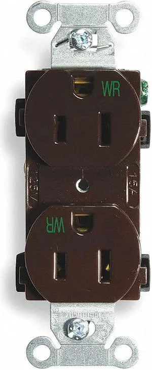 HUBBELL WIRING DEVICE-KELLEMS BR15WR 15A Duplex Receptacle 125VAC 5-15R BN