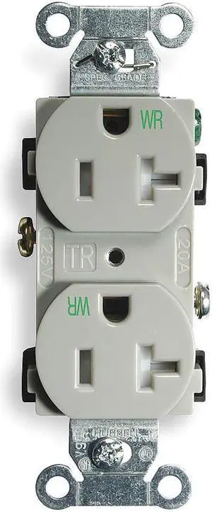 HUBBELL WIRING DEVICE-KELLEMS BR20GRYWRTR Straight Blade Receptacle, 5-20R, 20