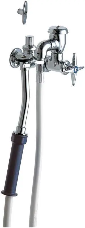 CHICAGO FAUCET 809-CP Wall-Mounted Bedpan Washer, Cross Handle, Inlet Size