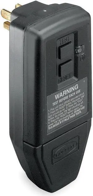 HUBBELL WIRING DEVICE-KELLEMS GFPST5266C Plug-In GFCI, Blk, 15A, 5-15P, Indoor,