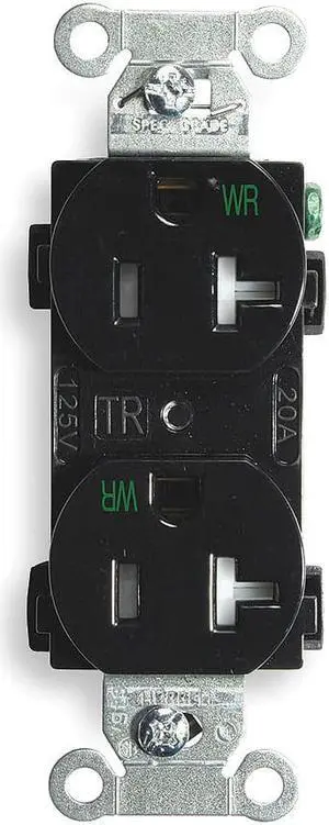 HUBBELL WIRING DEVICE-KELLEMS BR20BLKWRTR 20A Duplex Receptacle 125VAC 5-20R BK