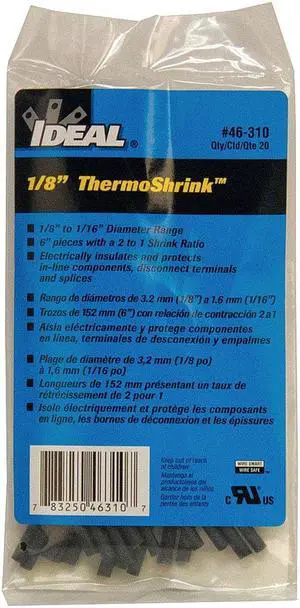IDEAL 46-310 Heat Shrink Tube, Thin Wall, 2:1 I.D. Shrink Ratio, 0.15 in I.D.